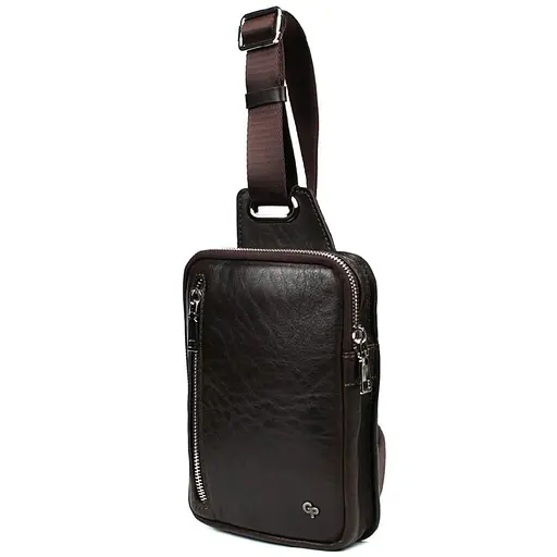 Мужская кожаная сумка-слинг в коричневом цвете GRANDE PELLE 20х14х3.5 см sum0028222 - фото 1
