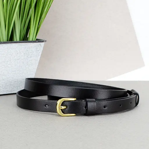 Ремень кожаный женский узкий черный HC-1562 (115 см) - фото 1