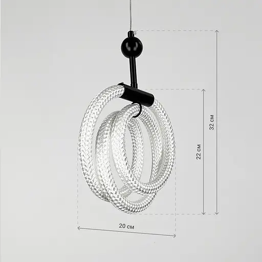 Чорний підвіс із трьома завитками обплетеного неону 33 Вт | Арт. MJ 201-400 BK | Line F - фото 3