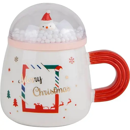 Чашка новогодняя Olens 8030-299-1 Снежный праздник с крышкой керамика 360 мл Белая - фото 1