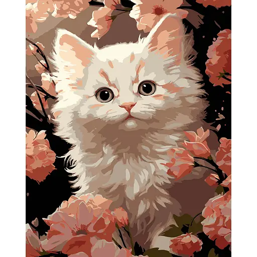 Набор для росписи по номерам Strateg Белый котенок на черном фоне 40 х 50 см (AH1229-17) - фото 1