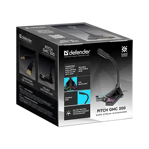 Мікрофон для стриму Defender Pitch GMC 200 3.5мм LED (кабель 1.5м) Чорний - фото 7