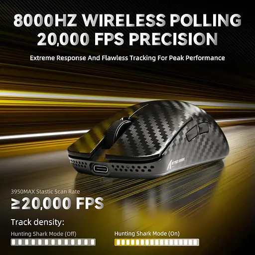 Бездротова миша ATTACK SHARK R11 ULTRA 42000 DPI, PAW3950 MAX, Carbon Shark, 8K,Чорна - фото 9