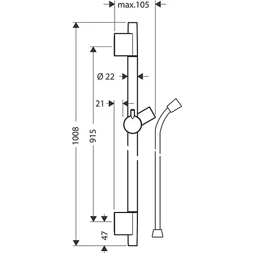 Душевая штанга Hansgrohe Unica S Pura 90 см со шлангом 160 см бронза матовая 28631140 Бронза - фото 2