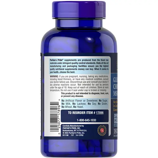 Препарат для суставов и связок Puritan's Pride Chondroitin Glucosamine MSM 2 Per Day Formula. - фото 3