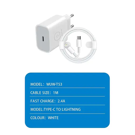 Зарядный адаптер блок на 2 выхода WUW-C193 PD20W+PD20W Charger USB C + USB C white - фото 4