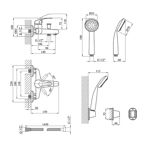 Смеситель для ванной Agua Leon-C060 CV014928 Хром - фото 2