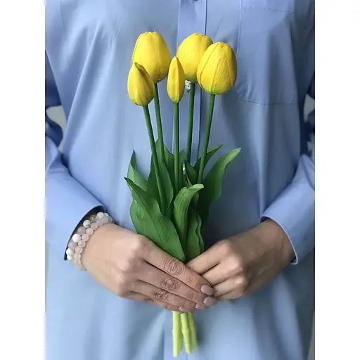 Тюльпани штучні Hvoya Real Touch латексні букет із 5 бутонів жовті - фото 6
