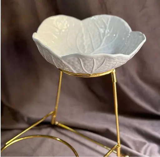 Двухъярусная фруктовница керамическая на металлической подставке 20x25 см Белый - фото 6