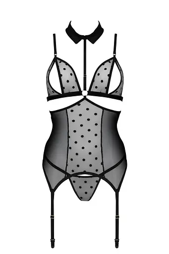 Корсет з відкритими грудьми Passion DOMINICA CORSet L/XL black пажі для панчіх стрінги - фото 3
