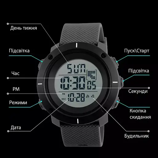 Мужские спортивные наручные часы Skmei 1212 (Черные) - фото 3