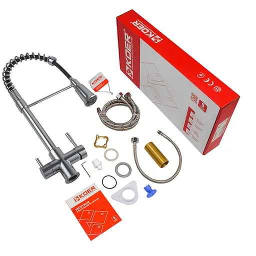 Смеситель для кухни на две воды с гибким изливом Koer KB-72025-01 KR5014 Хром - фото 2