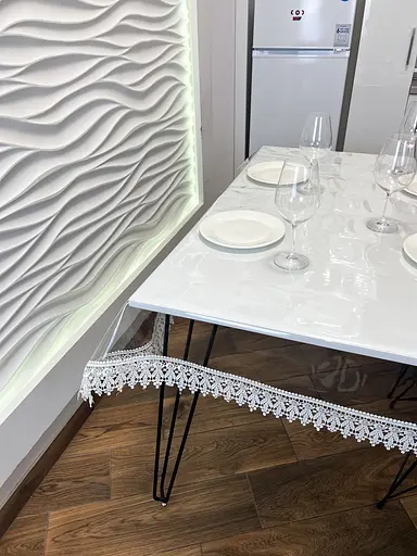 Силіконова скатертина з кремовим мереживом 7 см 150х150 см - фото 10