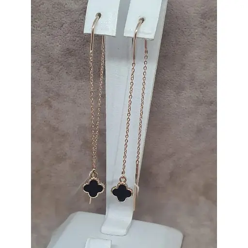 Золотые серьги-протяжки Tango Клевер с эмалью. 400278Е - фото 2