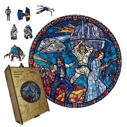 Деревянный фигурный пазл Звездная Мозаика, А5, Деревянная коробка 35 элементов