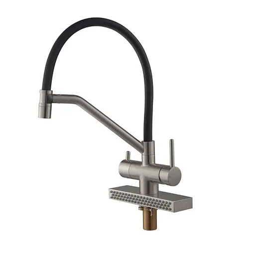 Смеситель для кухни Koer "Водопад" KB-74027-02 с черным силиконовым изливом KR5201 Нержавеющая сталь - фото 4