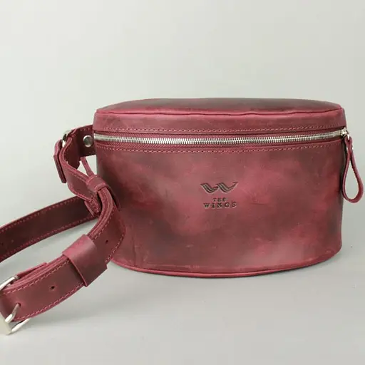 Шкіряна поясна сумка бордова вінтажна - фото 3