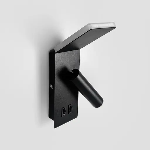 Чорне бра із спотом та верхньою підсвіткою на 2 вимикачі 24х7х13 см Line F Арт. WJ116/2 BK|BK - фото 1