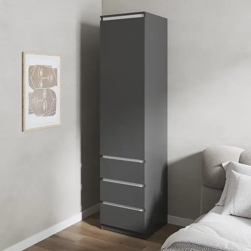 Шкаф для одежды Vays, пенал с полками и ящиками, без ручек R-35 Антрацит-Белые планки