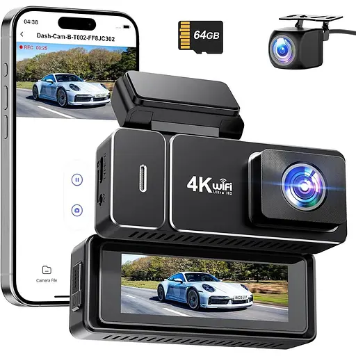 Відеореєстратор спереду та ззаду 4k+1080P, CHORTAU WiFi Dual Dash Cam з додатком, 2,99-м' IPS відеореєстратор для автомобілів