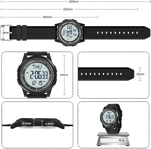 Beeasy цифровий водонепроникний годинник з секундом-будильником Зворотній відлік подвійного часу, ультратонкий суперширококутний - фото 5