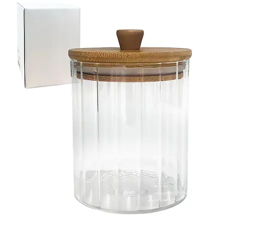 Емкость стеклянная 500 мл для сыпучих продуктов и сухих ингредиентов с бамбуковой крышкой Прозрачный 88259 - фото 2