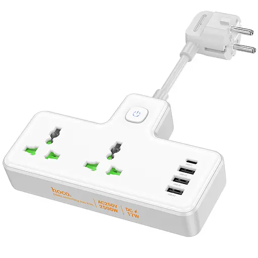 Мережевий удлинитель HOCO AC11A Voyage 2-position expansion socket(1C3A) (8.5 cm) White - фото 2