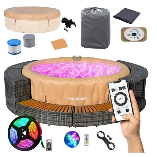 Джакузи-SPA надувная Thunder LATTE 6-местная серая мебель из ротанга 8 шт. (LATTE-FULL-GRAY) - фото 2