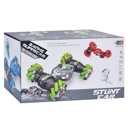 Машина на радіокеруванні MHZ 3688 G 137 A підсвічування звук обертається на 360° 2 пульти на руку і пульт в коробці Зелений - фото 6