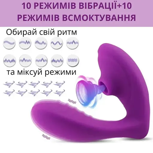 Вібратор I’MCUM Violet Pulse з функцією вакуумного всмоктування 10 режимів вібрації та всмоктування Фіолетовий (IM-KCD504) - фото 3