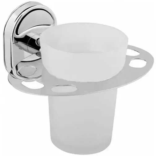 Склянка з тримачем для зубних щіток Frap F1906-1 скло 1/80 хром - фото 1