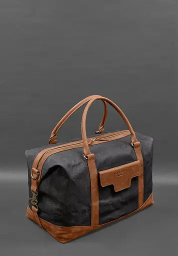 Дорожная сумка из конваса и натуральной кожи Crazy Horse светло-коричневая - фото 3