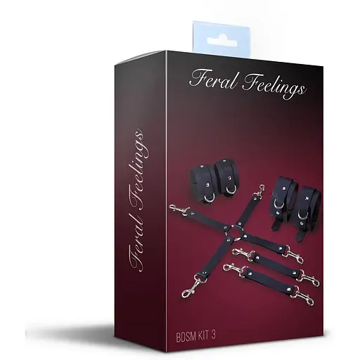 Набор для БДСМ 3 в 1 Feral Feelings BDSM Kit 3 Black, Black, наручники, поножи, крестовина - фото 2