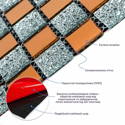 Мозаїка дзеркальна Wall Sticker 298х298х4.5мм Сірий+оранж SW-00002361 - фото 7