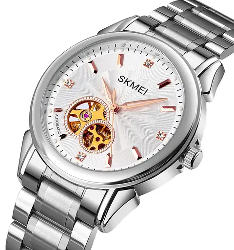 Мужские часы скелетон Skmei М030 механические (Серебристые) - фото 2