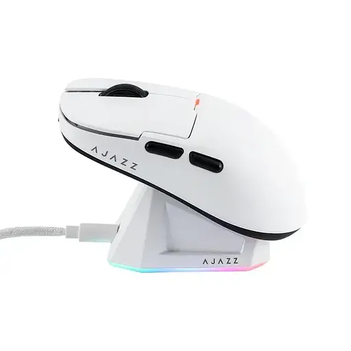 Бездротова ігрова мишка AJAZZ AJ159 PRO / Три режими підключення / Док-станція / Сенсор PAW3395 / 26000 DPI / White - фото 2