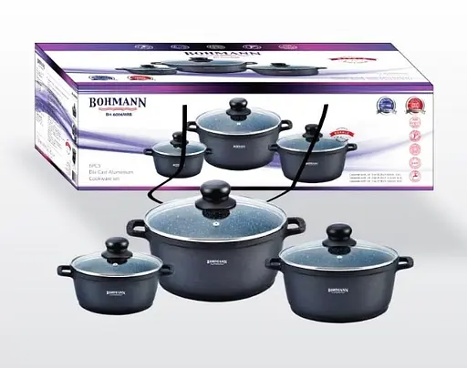 Набор кастрюль Bohmann BH-6006-MRB 6 предметов для всех типов плит Черный - фото 8