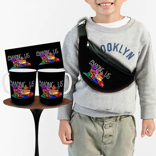 Набор: детская сумка-бананка+кружка Амонг Ас "Among Us" 32х15см,бананка для мальчика через плечо (00887)