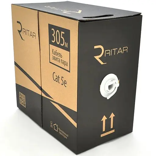 Кабель Ritar КНПП UTP 4х2х0.51 4p 24 AWG CCA ізоляція ПЕ для зовн. робіт з дротом 305м Black Corton BOX 450x450x500 Q1 - фото 1