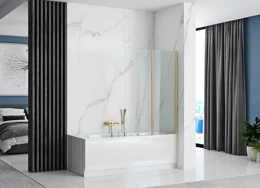 Шторка для ванни Rea Agat-2 80 brushed gold складана REA-W2500, Універсальна, прозорий, золотий - фото 3