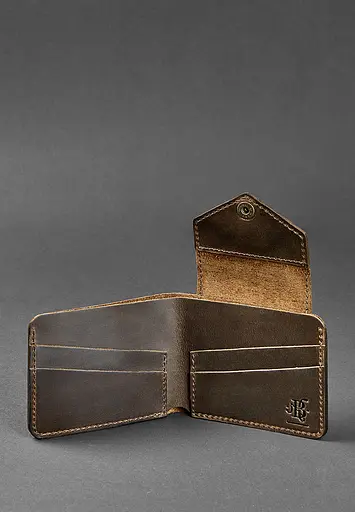 Кожаный портмоне 4.2 на кнопке темно-коричневый Crazy Horse - фото 4