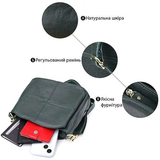 Кожаная сумка Vintage для женщин с тремя отделениями 22.5х16.5х11.5 см sum0027624 - фото 4