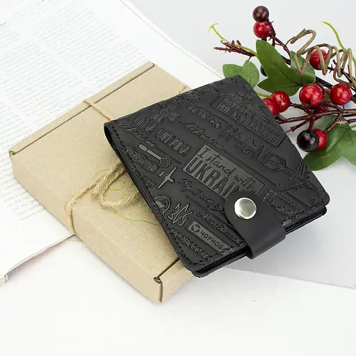 Портмоне мужское кожаное "Ukraine" на кнопке патриотичное черное - фото 5