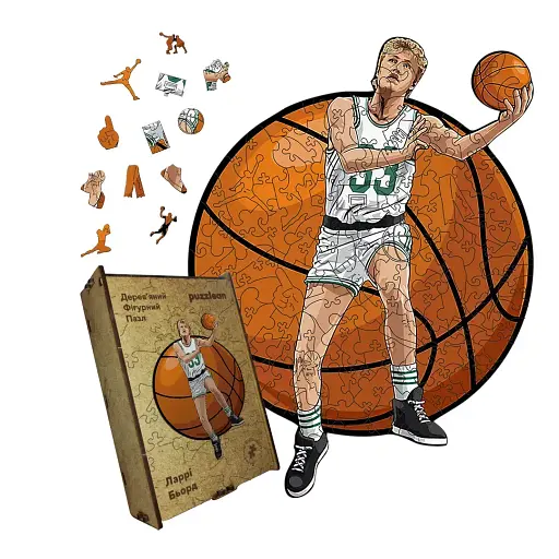 Деревянный пазл Ларри Берд, А4, Деревянная коробка 100 элементов