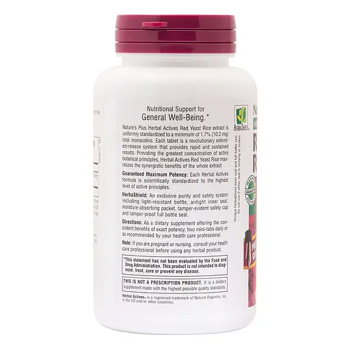 Натуральна добавка Natures Plus Herbal Actives Red Yeast Rice 600 mg, 120 міні таблеток - фото 3