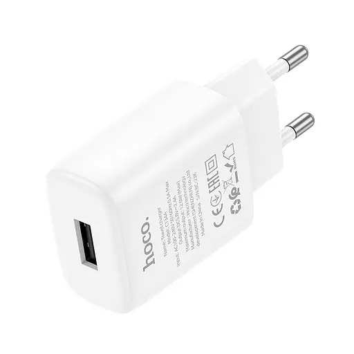 Мережевий зарядний пристрій Hoco C134A Solid single port charger(EU) Білий - фото 1