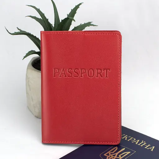 Обложка на паспорт кожаная HC-10 женская (красная) - фото 1