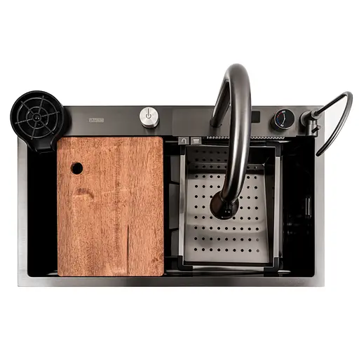 Кухонна мийка 75x45G чорна Platinum Handmade Водоспад, Чорний - фото 7