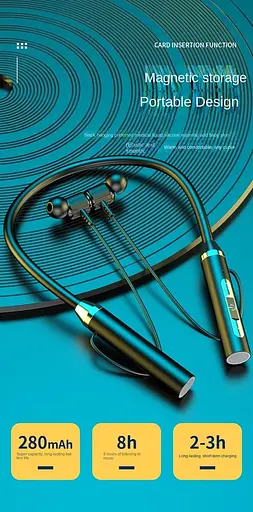 Беспроводные нашейные наушники WH001K, BT5.0, вакуумные, IPX5, 280mAh, 8h, black - фото 14