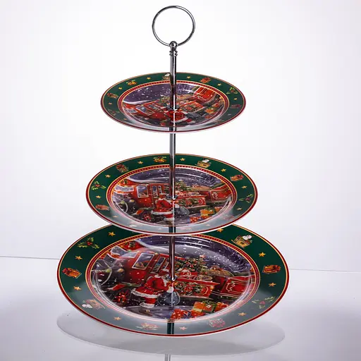 Фруктівниця на 3 яруси Santa новорічна фуршетна стійка для закусок цукерковий посуд Yiwu HP-SDHK-9 - фото 9